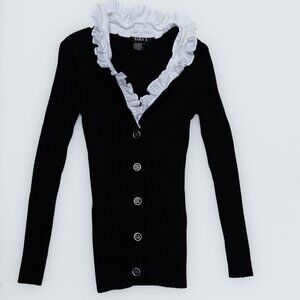 Vintage 1990's Black and White Ruffle Collar Sweater Shirt